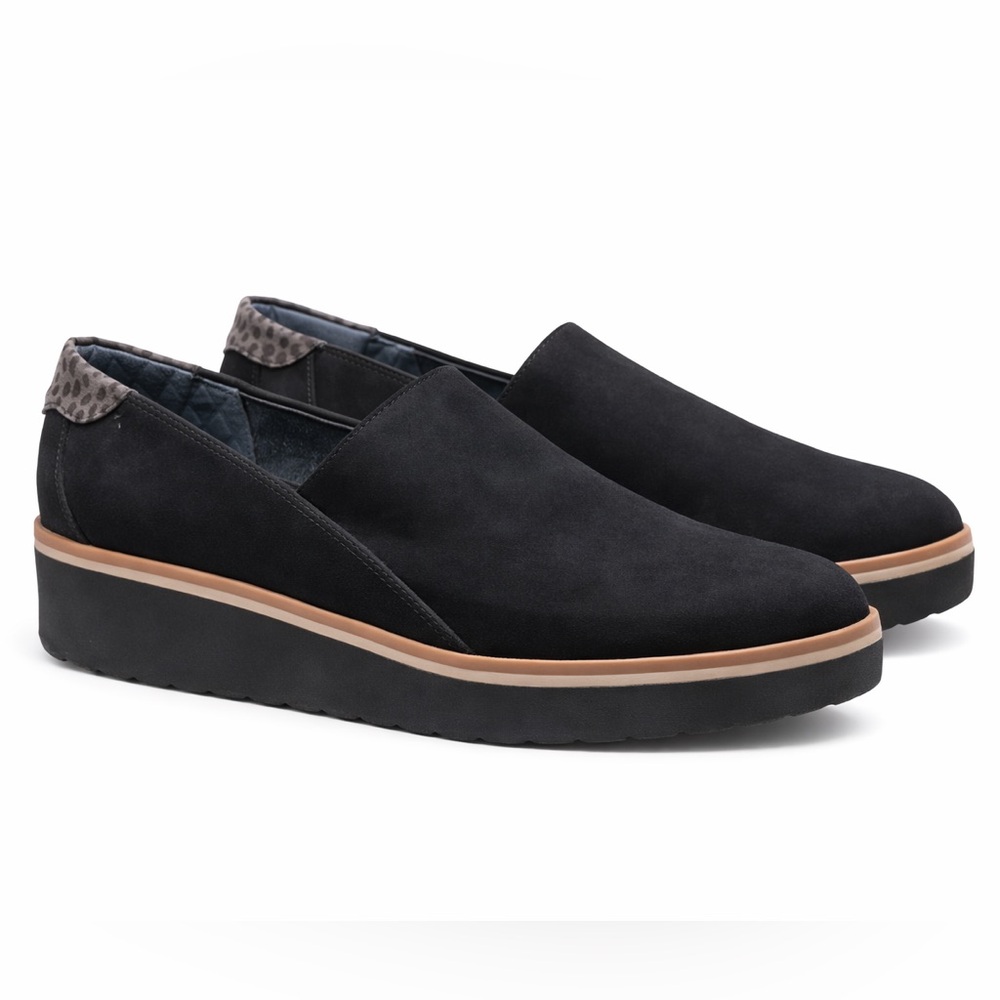 Dr. Scholl's Black Slip-On Platform Loafers with Tan Trim